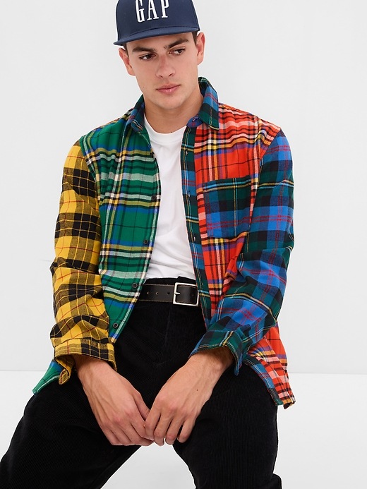 Image number 1 showing, 100% Organic Cotton Mixed Plaid Flannel Shirt