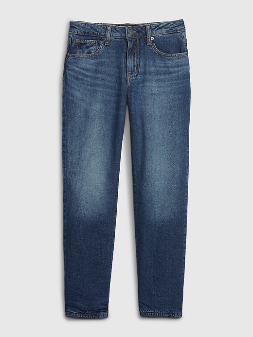 1 of 8 showing, with the color dark wash of product Kids Fleece-Lined Girlfriend Jeans