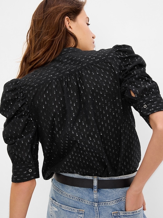 2 of 8 showing, with the color black clip dot of product Puff Sleeve Shirt