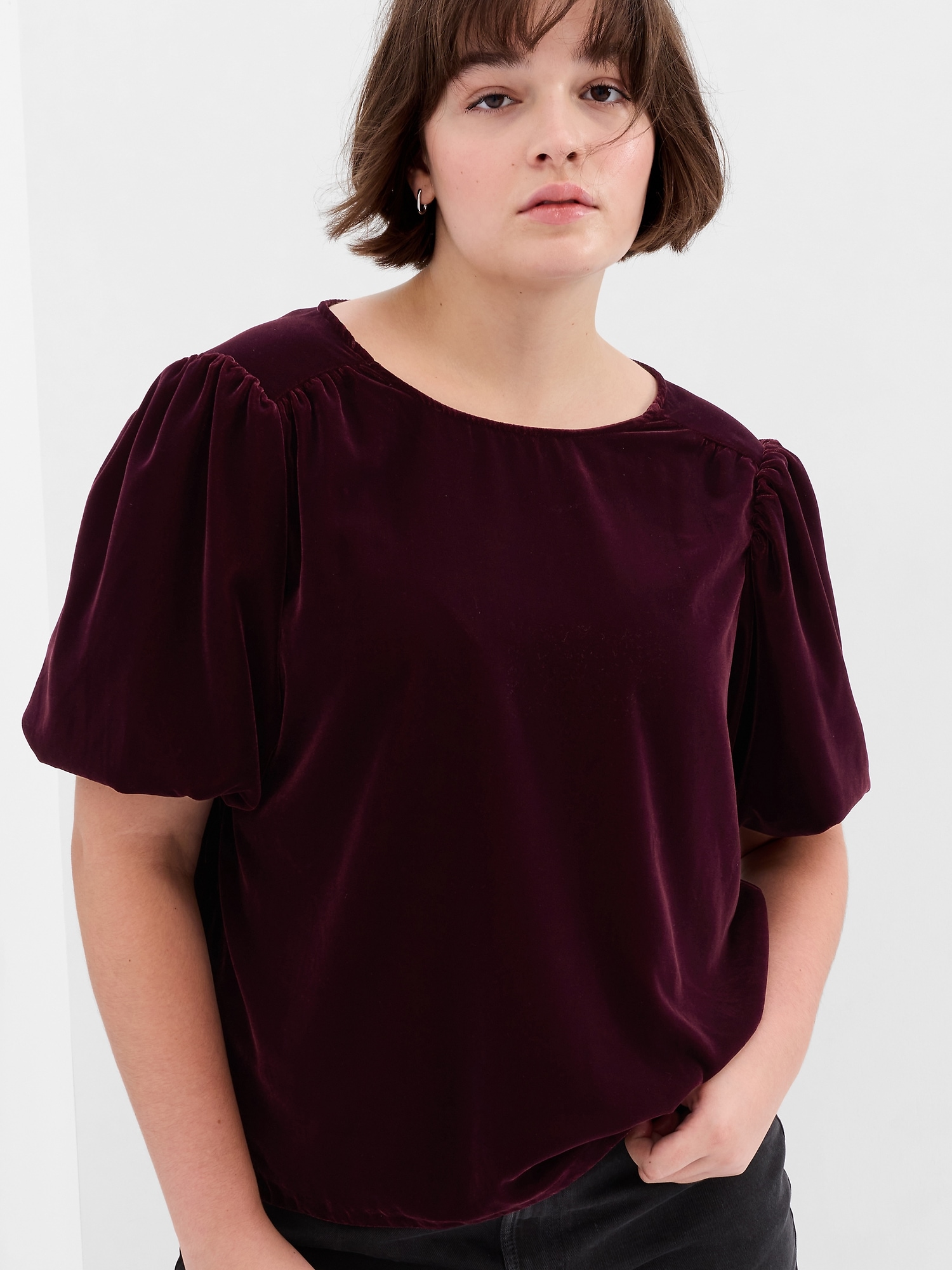 Puff Sleeve Velvet Top Gap
