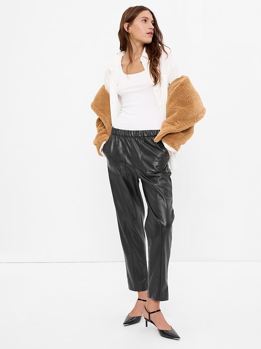 1 of 8 showing, with the color BLACK of product Vegan Leather Cropped Pants