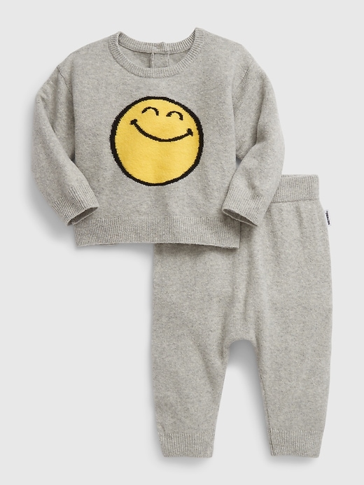 1 of 8 showing, with the color light heather grey of product Gap × SmileyWorld® Baby Sweater Outfit Set