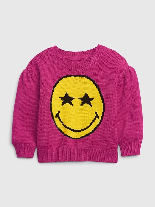 1 of 8 showing, with the color SUPER PINK NEON of product Gap × SmileyWorld® Toddler Sweater