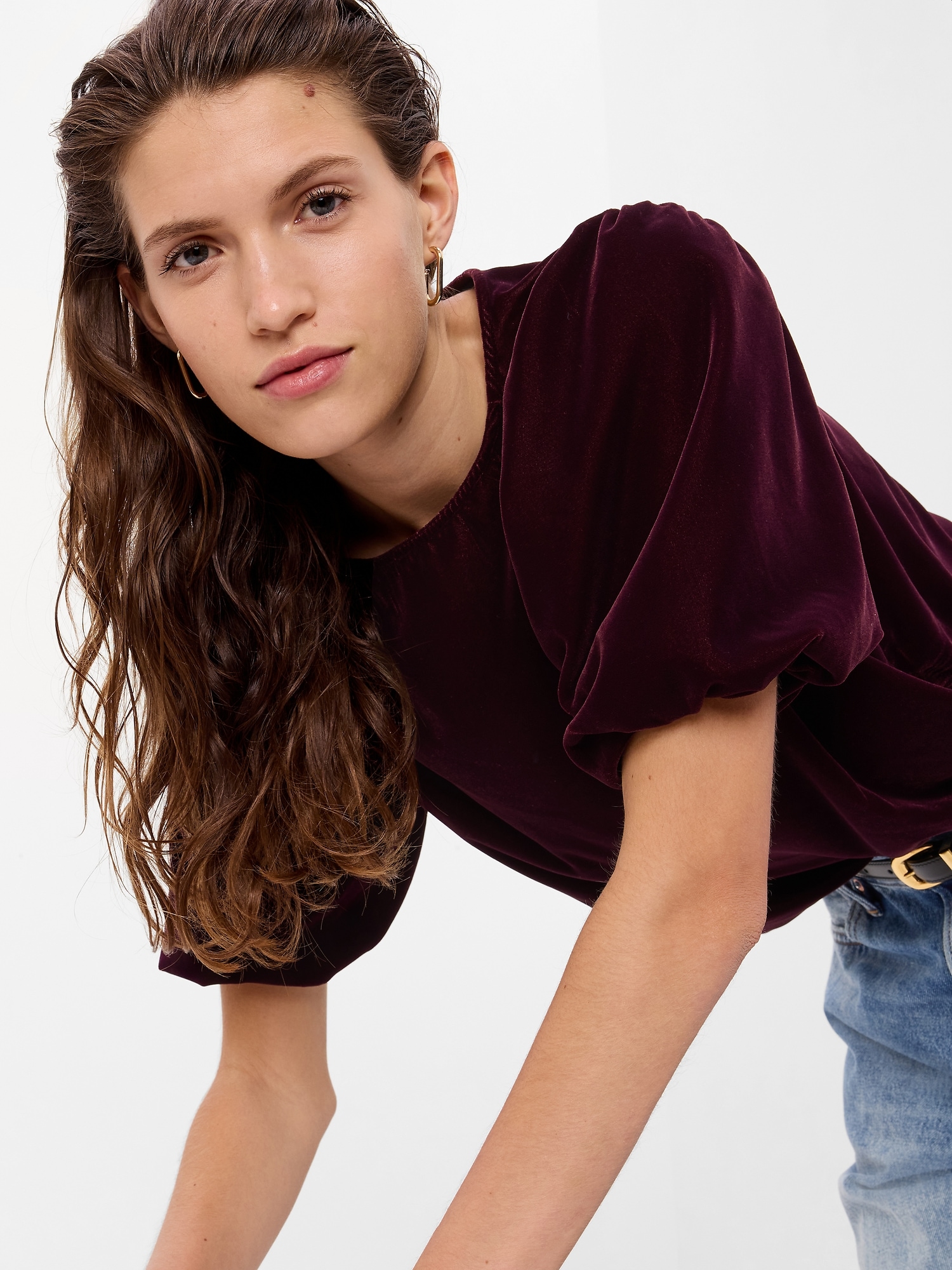 Puff Sleeve Velvet Top Gap