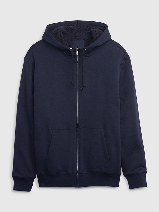 2 of 8 showing, with the color tapestry navy of product Vintage Soft Full-Zip Sherpa Hoodie