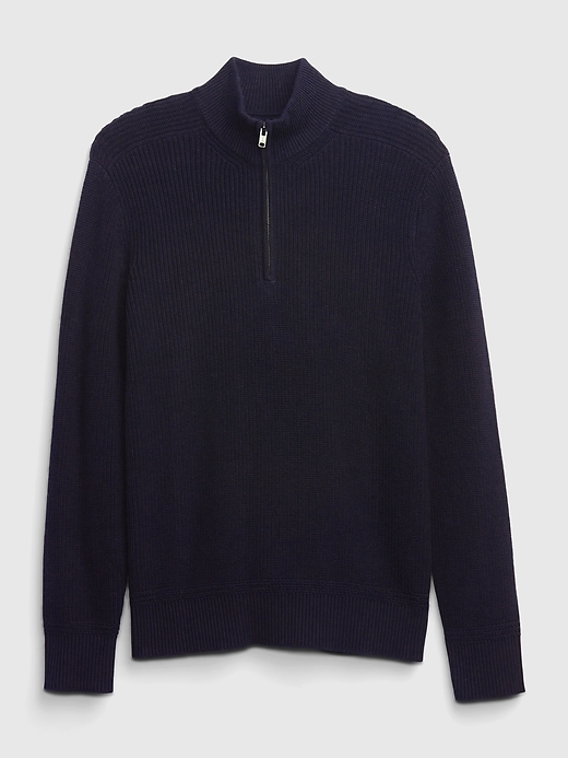 2 of 8 showing, with the color new classic navy of product Half-Zip Rib Mockneck Sweater