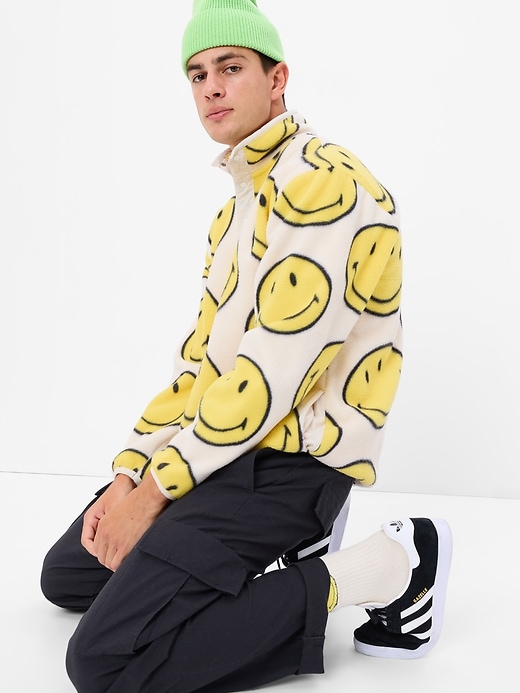 1 of 8 showing, with the color birch of product Gap × Smiley® Arctic Fleece Snap Button Pullover