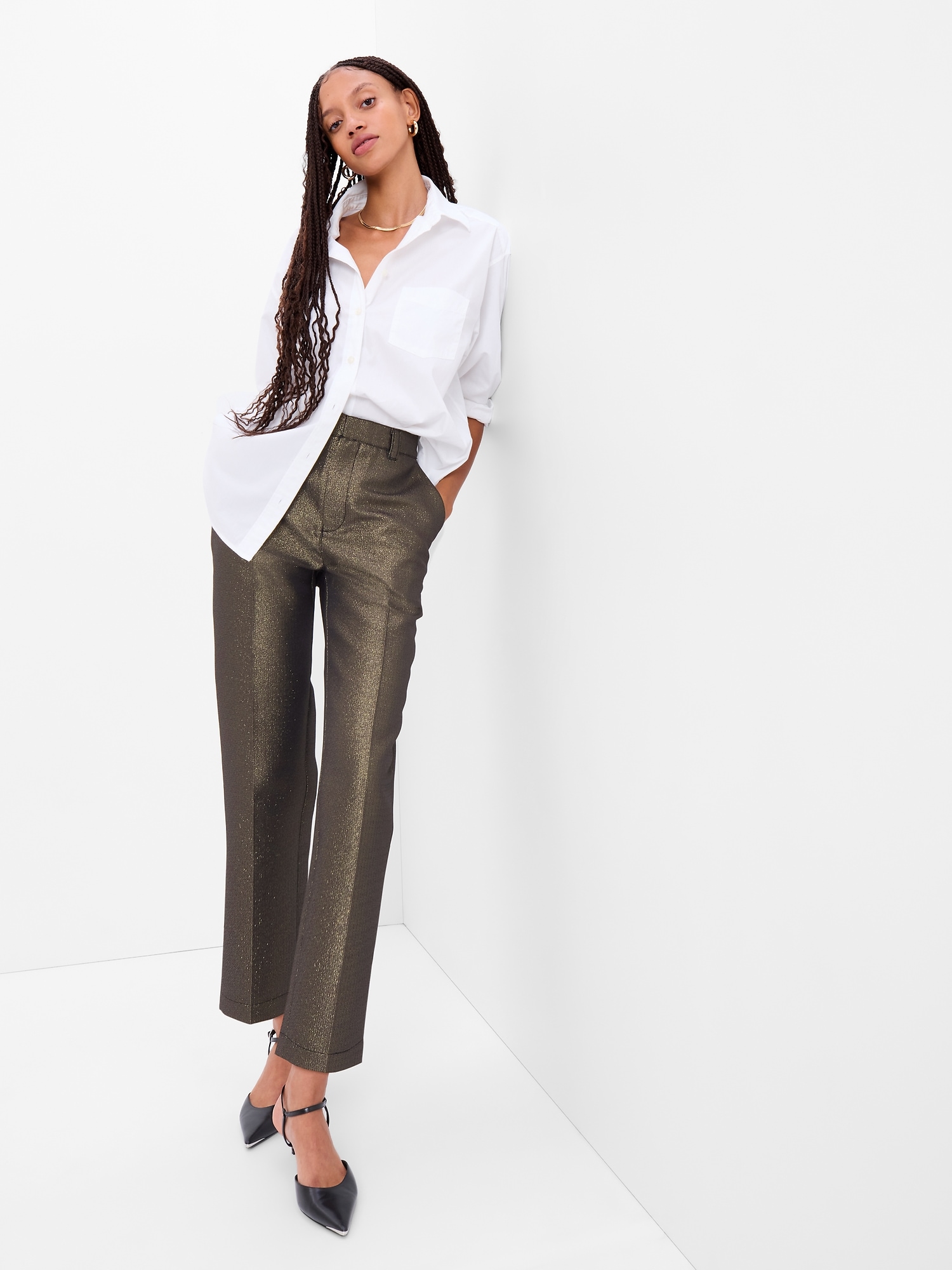 Metallic Straight Up Pants Gap