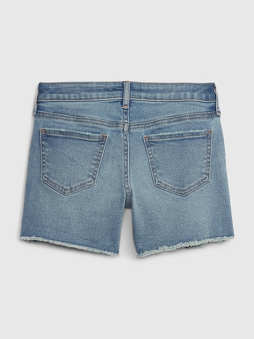 2 of 8 showing, with the color medium wash of product Kids Mid Rise Denim Midi Shorts