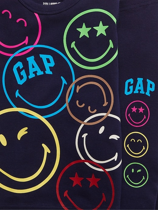 2 of 8 showing, with the color navy uniform blue of product Gap × SmileyWorld® Toddler 100% Organic Cotton PJ Set