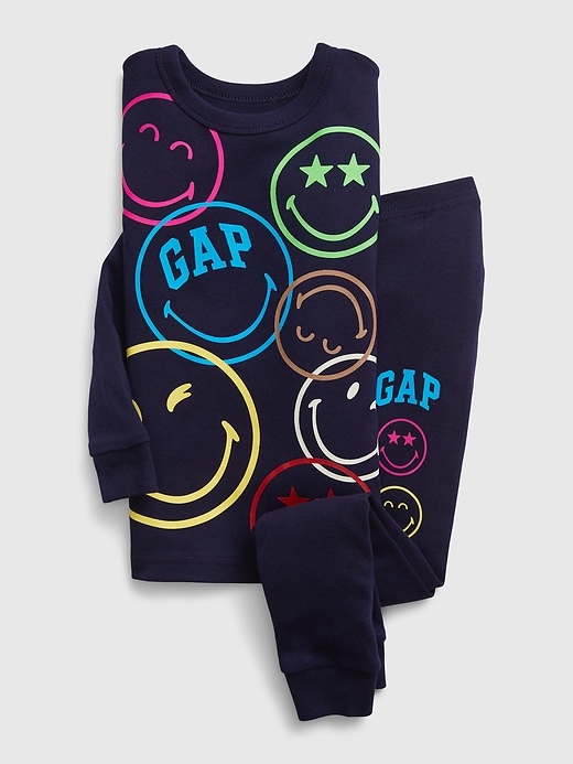 1 of 8 showing, with the color navy uniform blue of product Gap × SmileyWorld® Toddler 100% Organic Cotton PJ Set