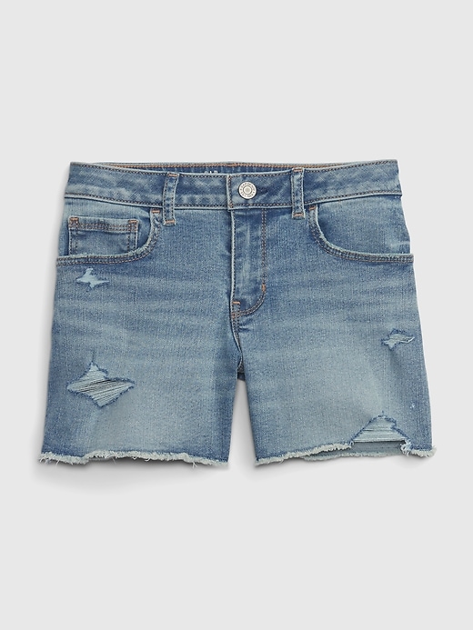 1 of 8 showing, with the color medium wash of product Kids Mid Rise Denim Midi Shorts