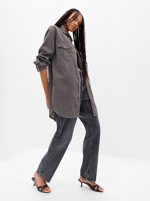 1 of 8 showing, with the color black wash of product Oversized Western Denim Tunic with Washwell