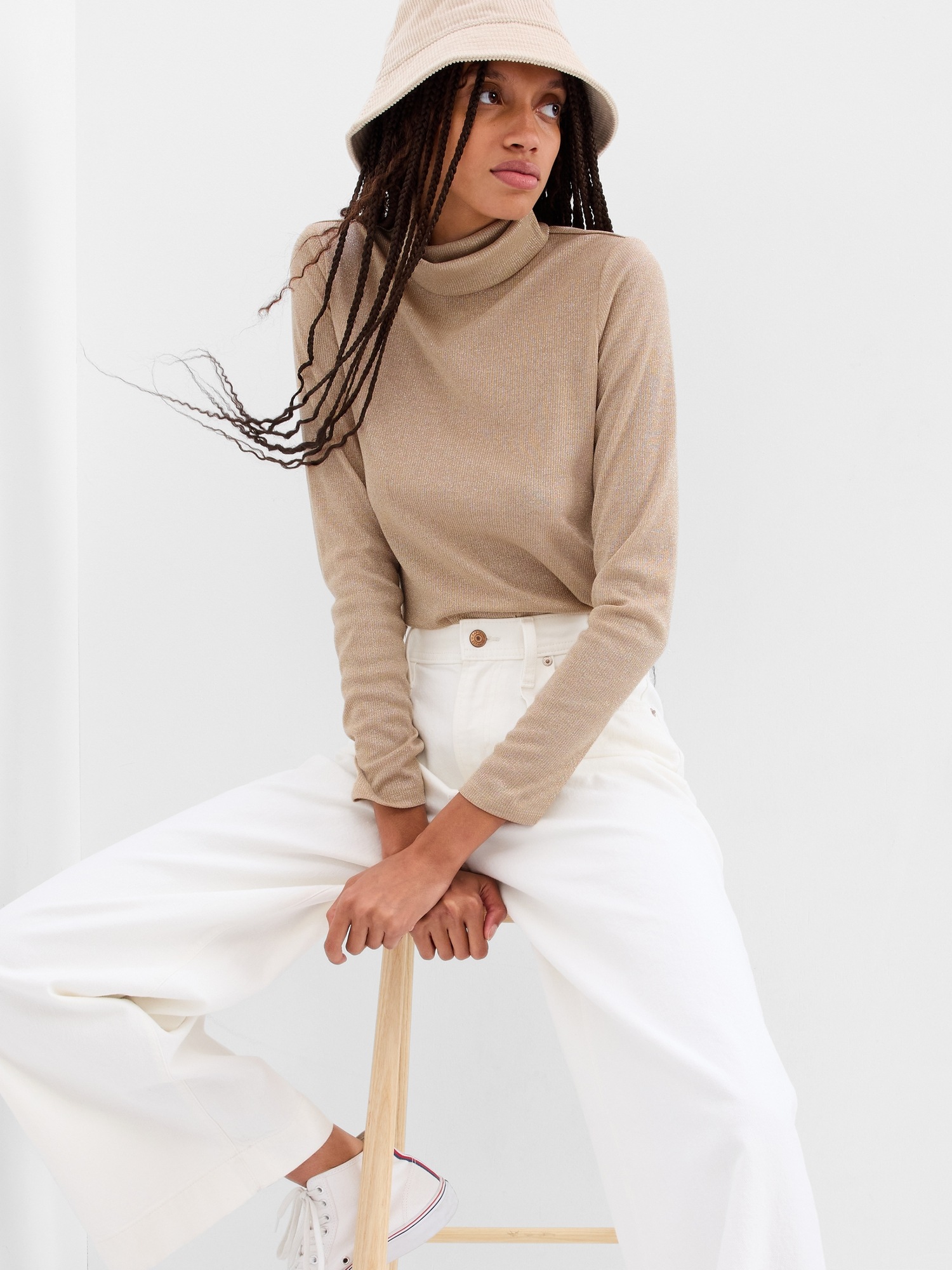 Ribbed Turtleneck-Taupe main image 1