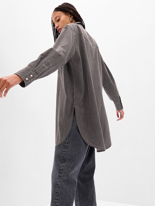 2 of 8 showing, with the color black wash of product Oversized Western Denim Tunic with Washwell