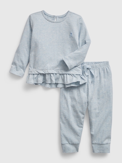 1 of 8 showing, with the color light blue heather of product Baby 100% Organic Cotton Two-Piece Outfit Set