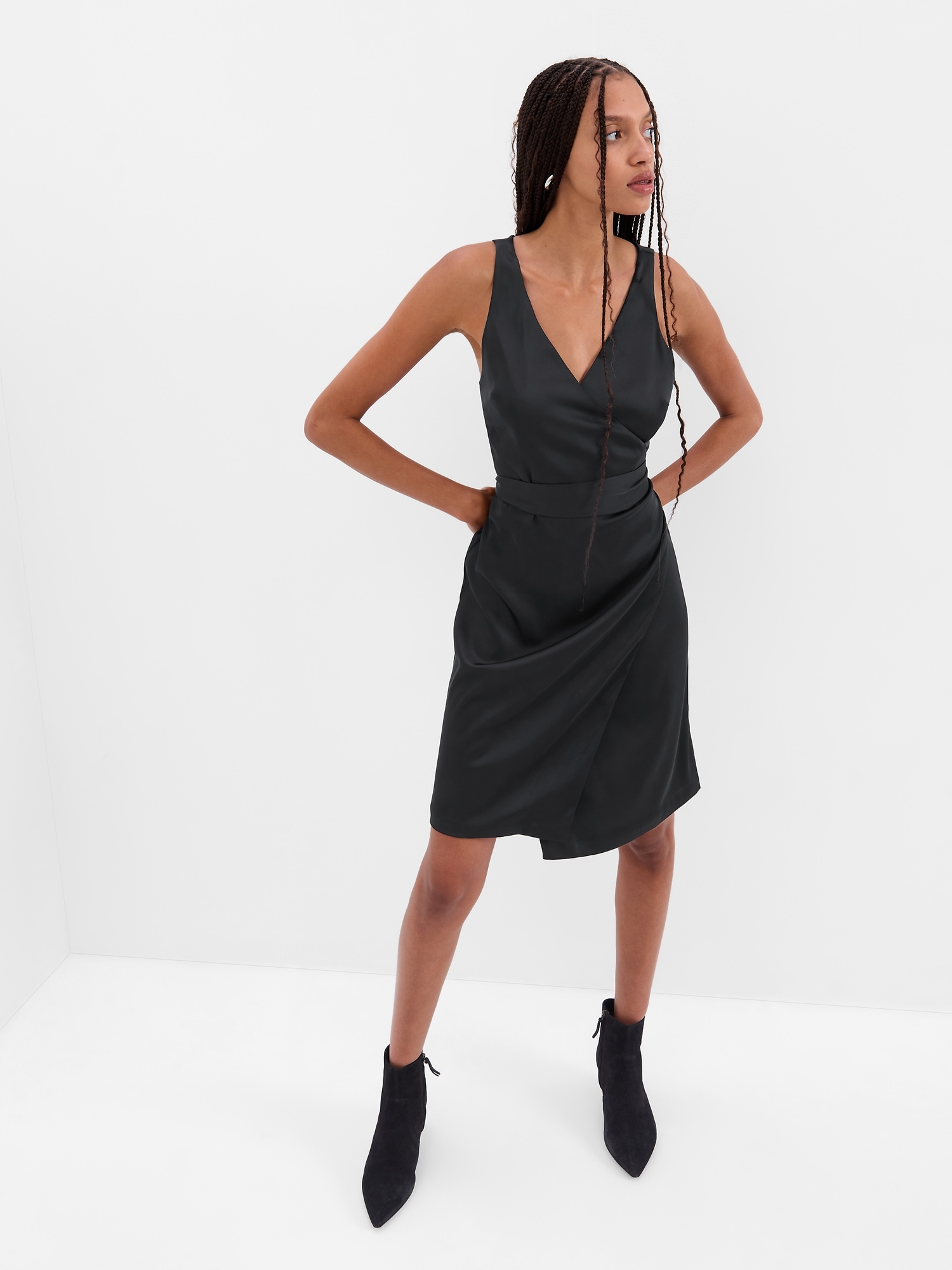 Gap Satin Mini Wrap Dress black. 1