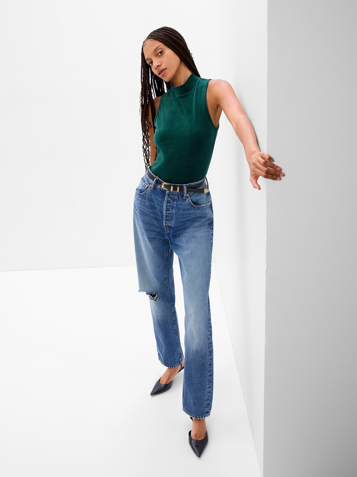 Mockneck Velour Bodysuit Gap