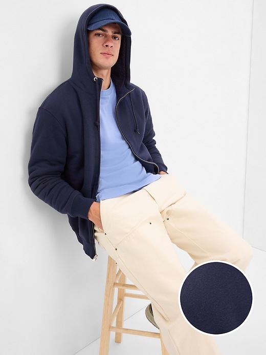 1 of 8 showing, with the color tapestry navy of product Vintage Soft Full-Zip Sherpa Hoodie