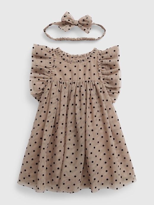 1 of 8 showing, with the color quail brown of product Baby Dot Tulle Dress Set