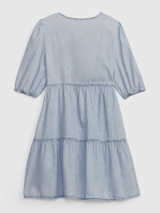2 of 8 showing, with the color acid wash of product Kids Tiered Denim Dress with Washwell