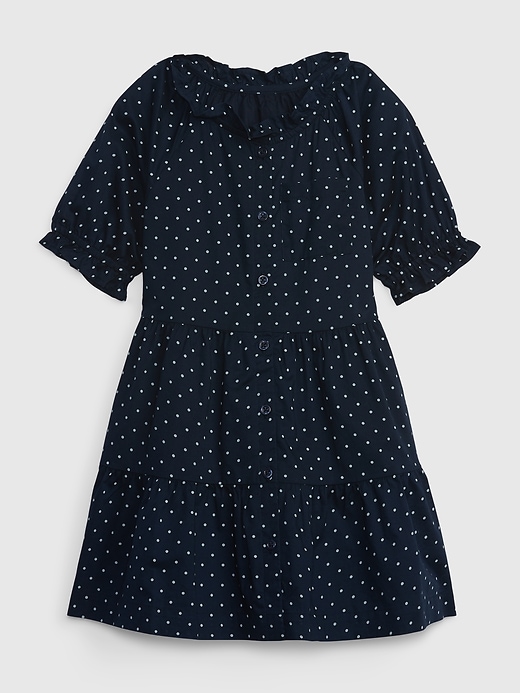 1 of 8 showing, with the color navy blue uniform dots of product Toddler Ruffle Tiered Dress