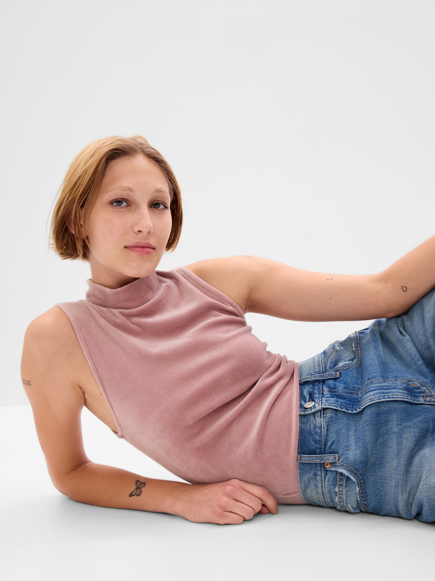 Mockneck Velour Bodysuit Gap