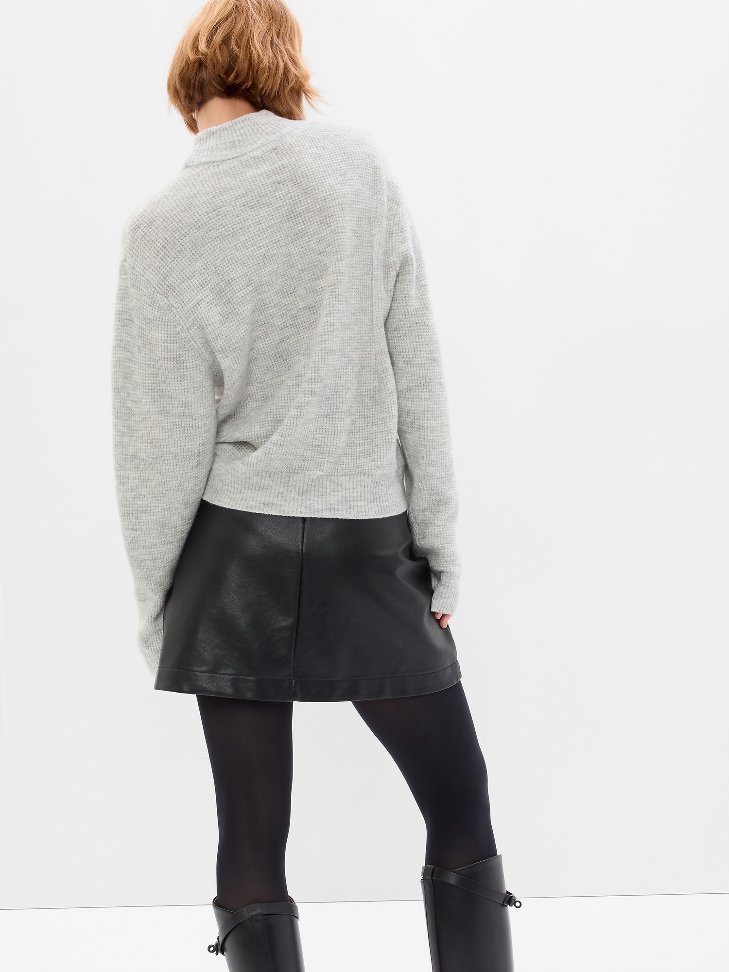 Women's Waffle Mockneck Sweater by Gap Light Heather Grey Tall Size L