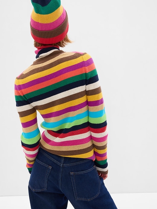 2 of 8 showing, with the color multi color Happy Stripe of product CashSoft Rib Turtleneck Sweater