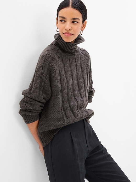 1 of 8 showing, with the color cast iron of product Cable-Knit Turtleneck Sweater