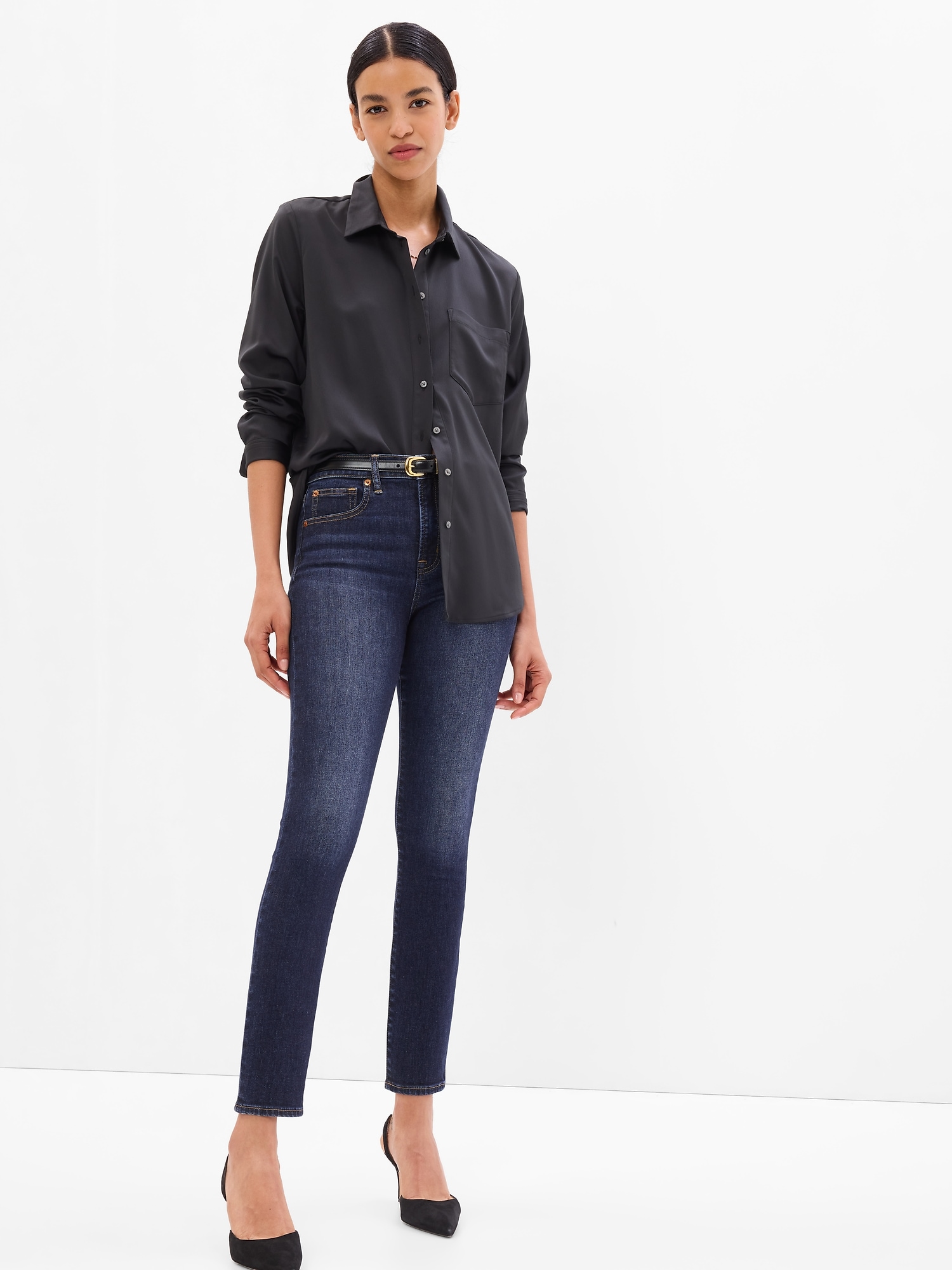 Gap High Rise True Skinny Jeans With Washwell In Dark Wash