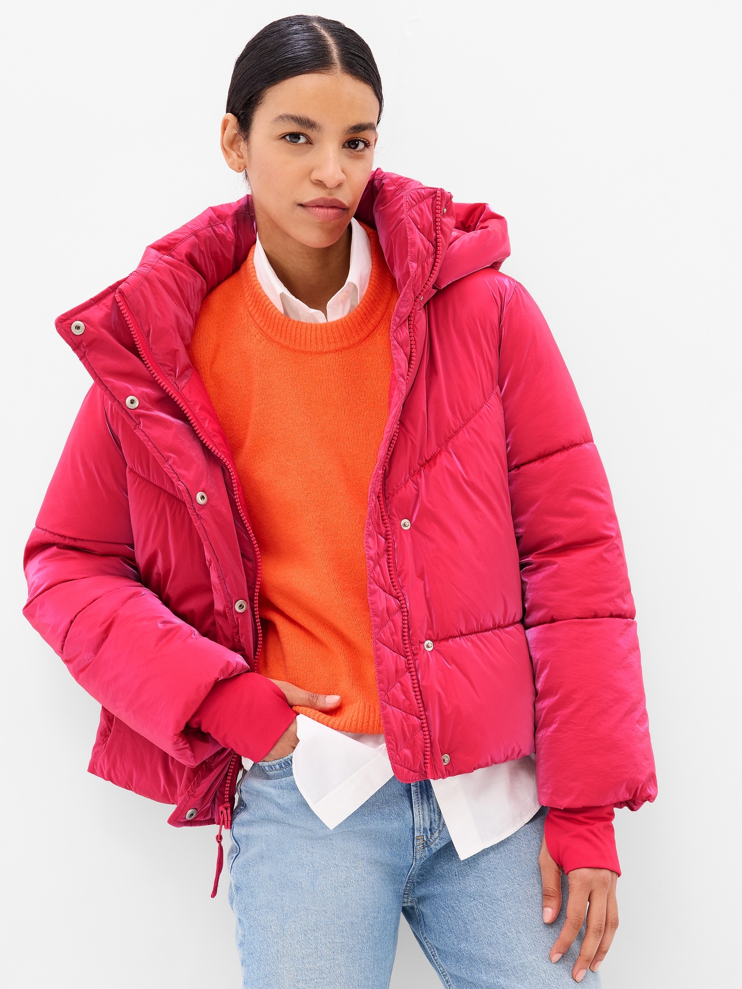 Gap Big Puff Cropped Jacket In Super Neon Pink