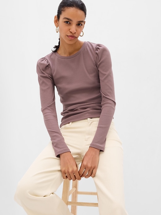 Image number 7 showing, Puff Sleeve Rib T-Shirt