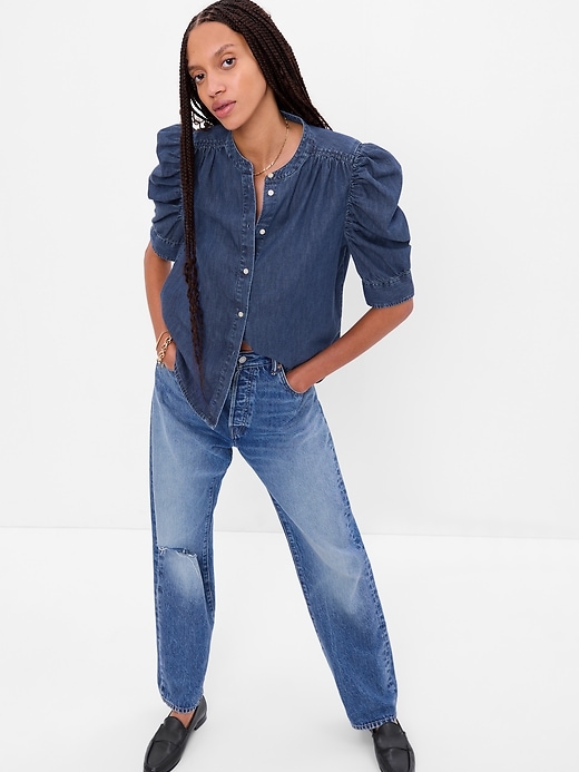 Image number 1 showing, Puff Sleeve Denim Shirt with Washwell