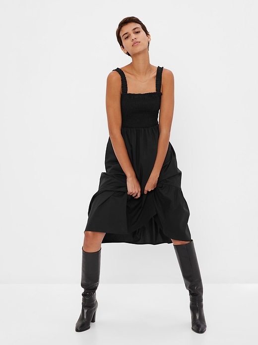 1 of 8 showing, with the color black of product Smocked Tiered Midi Dress
