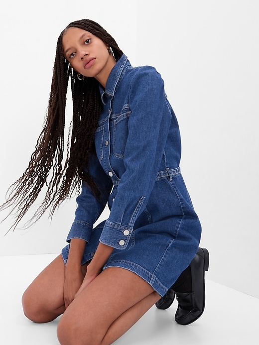 Image number 3 showing, Puff Sleeve Denim Mini Dress with Washwell