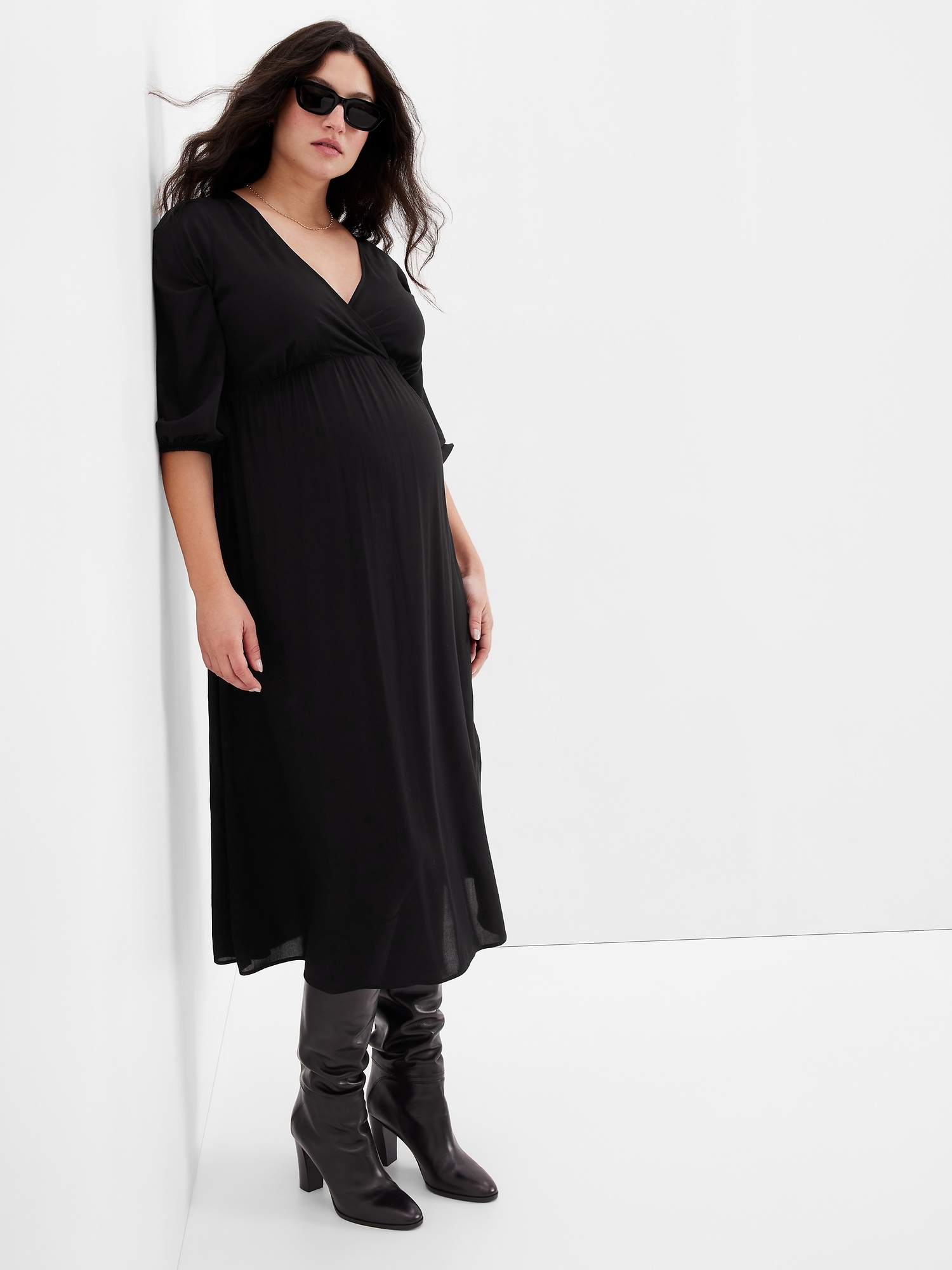 Gap Maternity Wrap Midi Dress In Black
