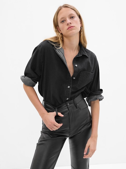 1 of 8 showing, with the color BLACK WASH of product Denim Big Shirt with Washwell