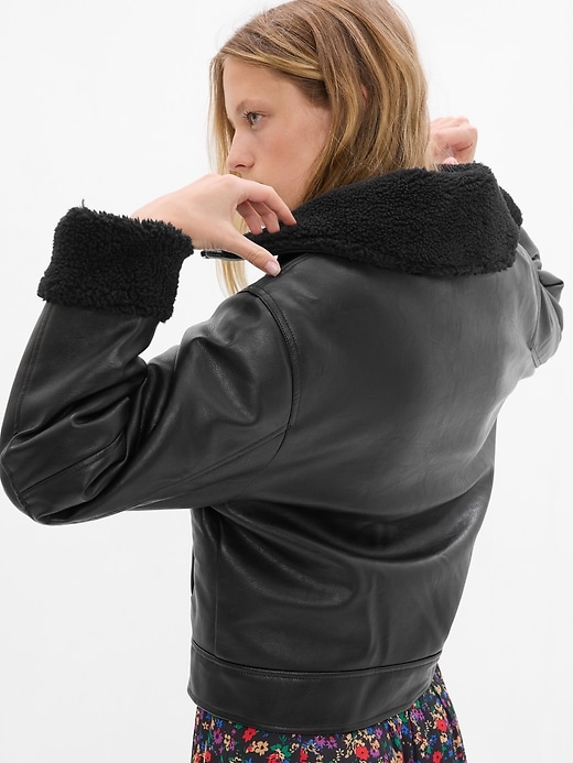 Image number 3 showing, Faux-Leather Sherpa-Lined Moto Jacket
