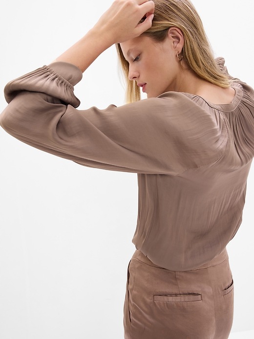 2 of 8 showing, with the color NEW CASHMERE of product Satin Wrap Bodysuit