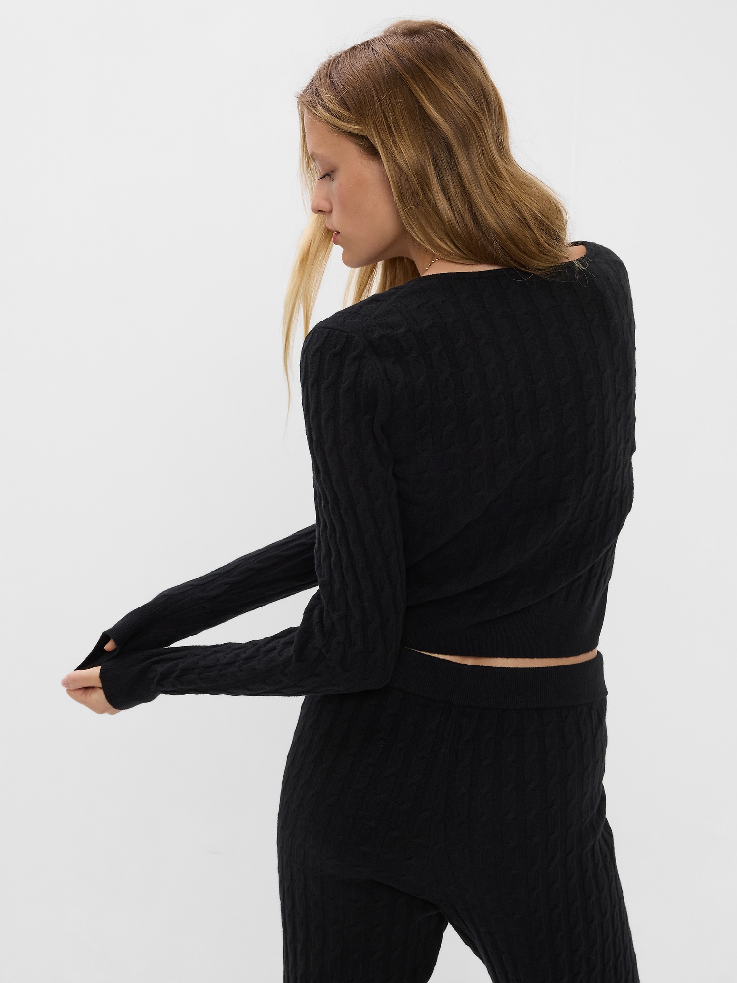 CashSoft Cropped CableKnit Cardigan Gap