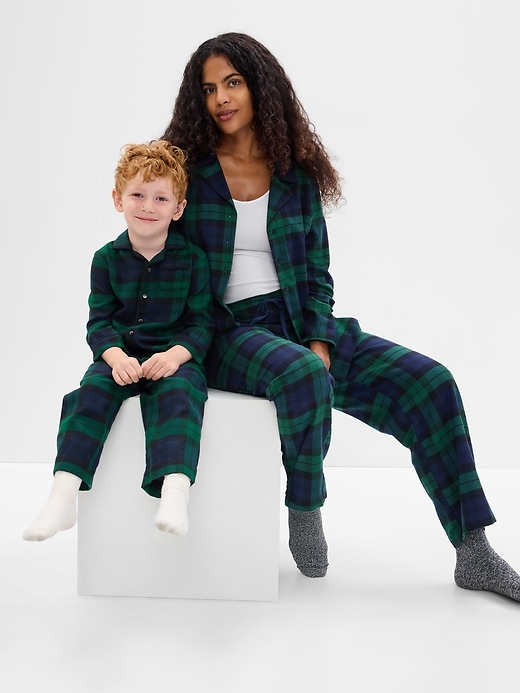 1 of 8 showing, with the color blue green plaid of product Maternity Flannel PJ Set