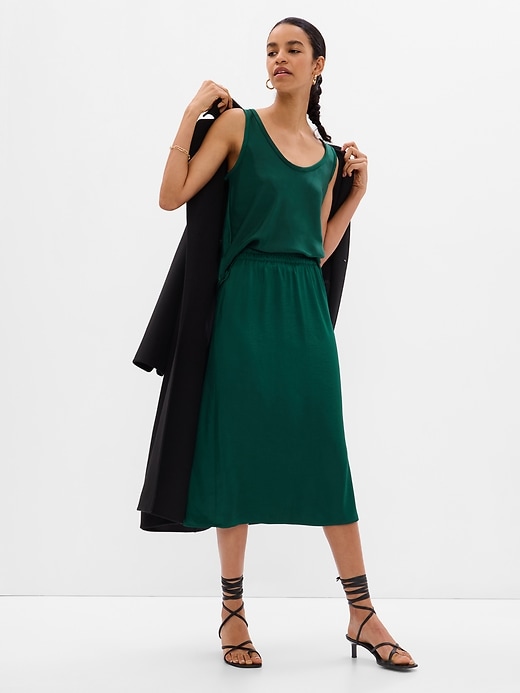 1 of 8 showing, with the color green pine of product Satin Midi Skirt