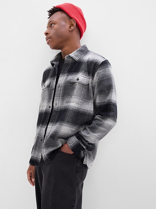 1 of 8 showing, with the color black white plaid of product Teen Organic Cotton Flannel Shirt