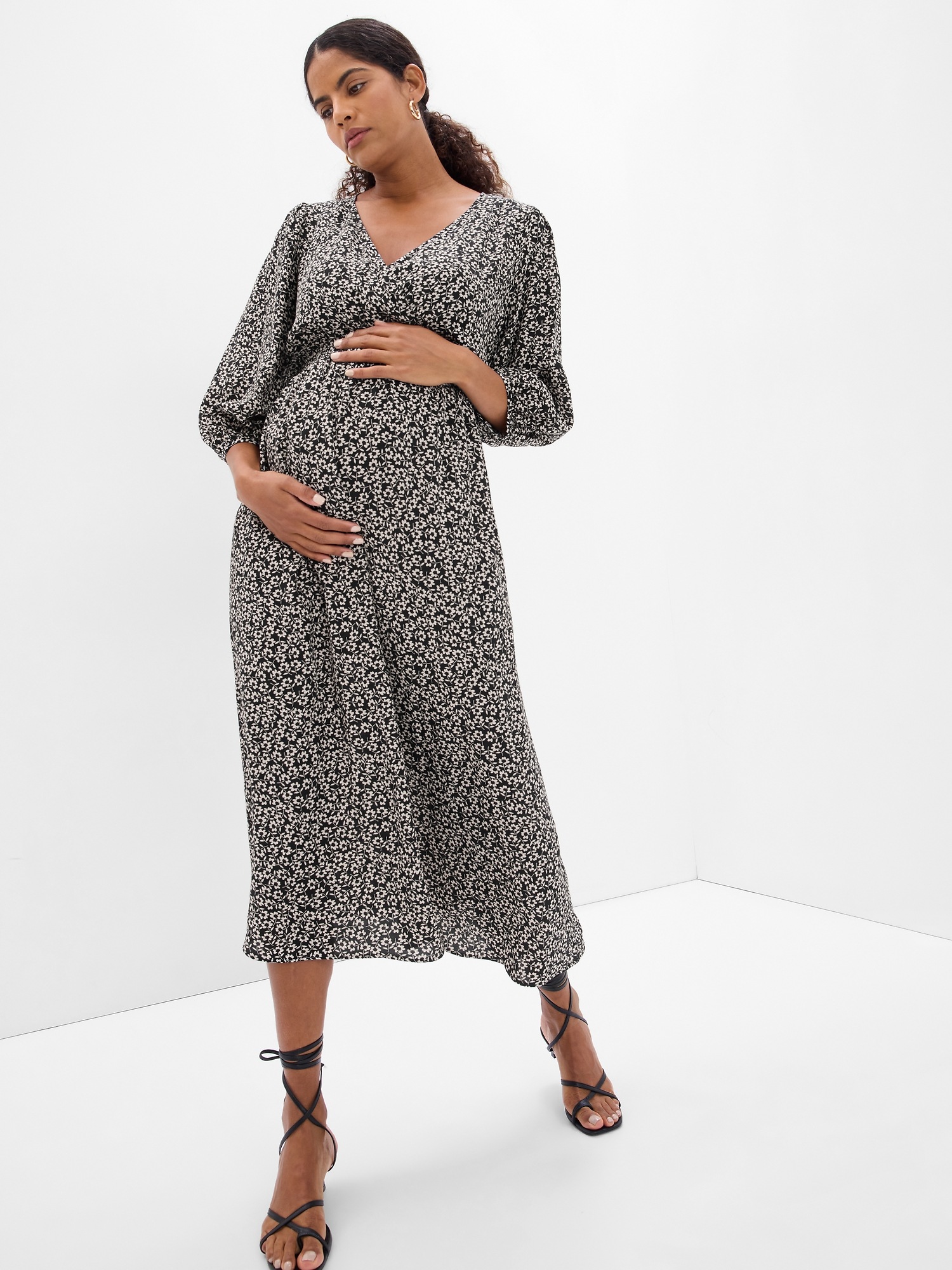 Gap Maternity Puff Sleeve Smocked Midi Dress