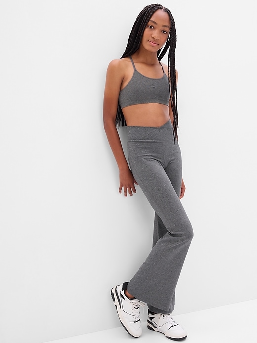 1 of 8 showing, with the color black marl of product GapFit Teen Crossover Flare Leggings