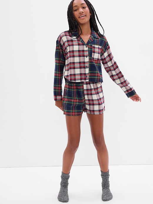 View large product image 1 of 4. Teen 100% Recycled Mocktail Plaid PJ Shorts Set
