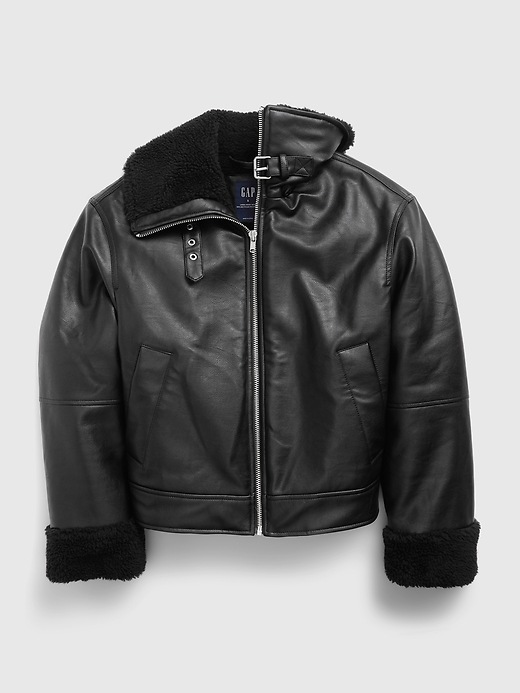 Image number 4 showing, Faux-Leather Sherpa-Lined Moto Jacket