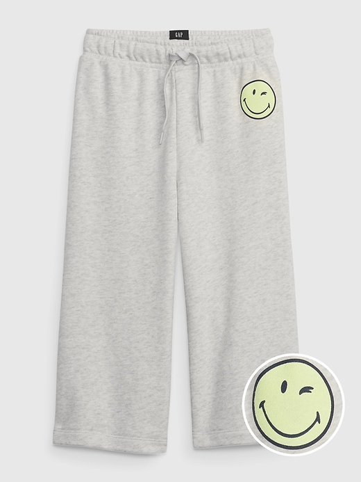 1 of 8 showing, with the color grey heather of product Gap × SmileyWorld® Toddler Wide Leg Sweatpants