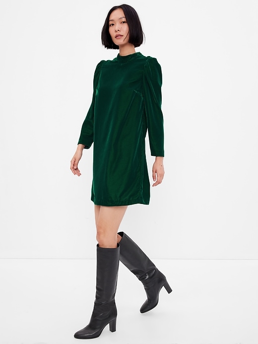 Image number 6 showing, Puff Sleeve Mockneck Velvet Mini Dress